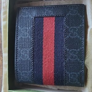 Gucci Black Card Holder with Red Stripe